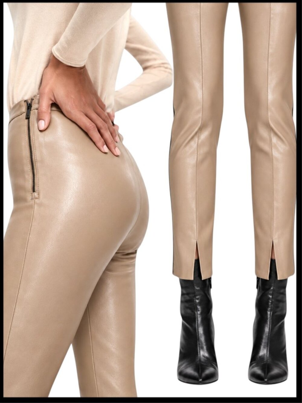 Zara Faux Leather Pants Camel High Rise Split Hem M